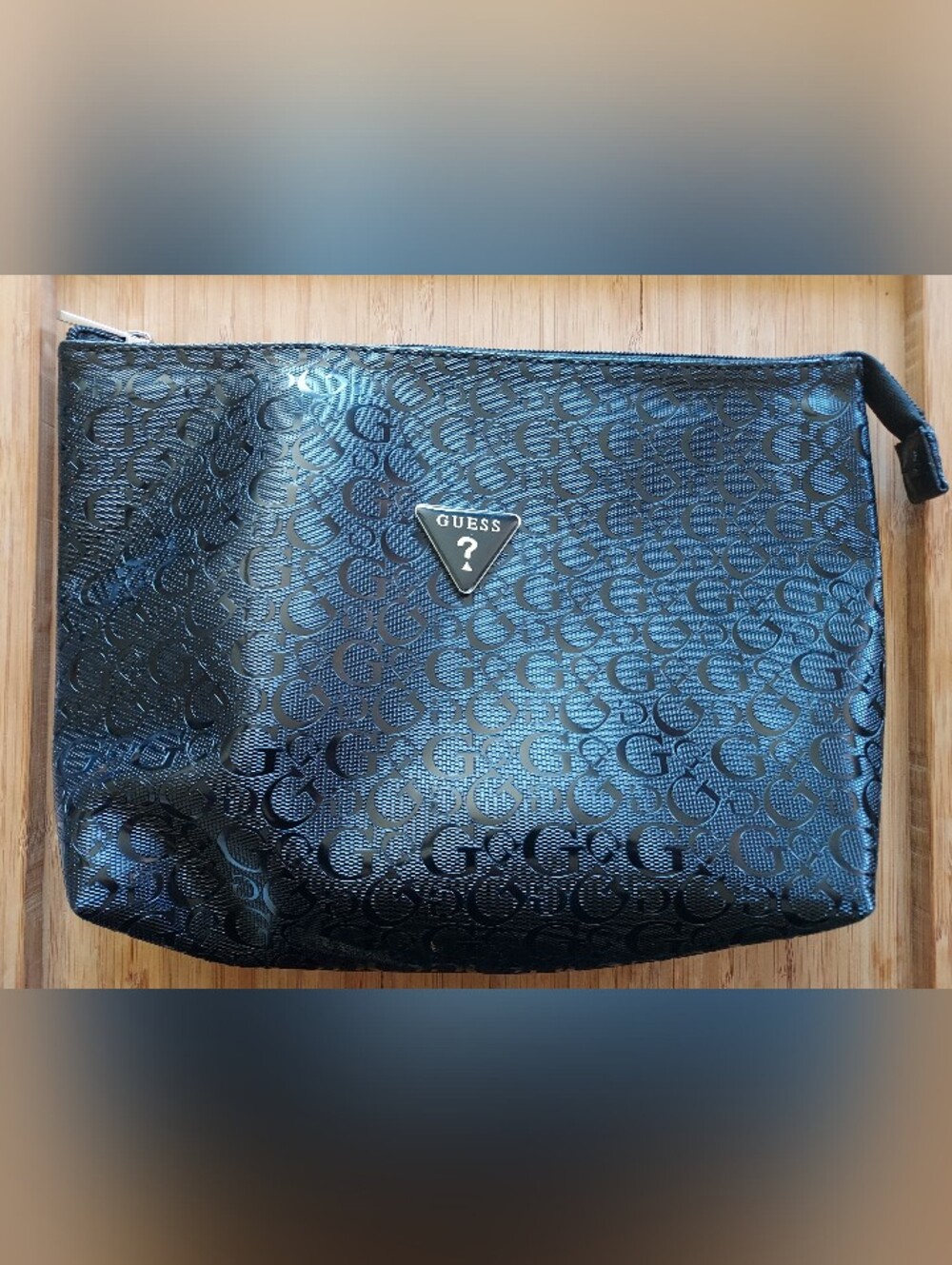 GUESS Black Embossed Logo Toiletry Bag